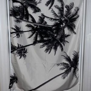 Wall Flag (Black and White Palm Tree on Beach)
